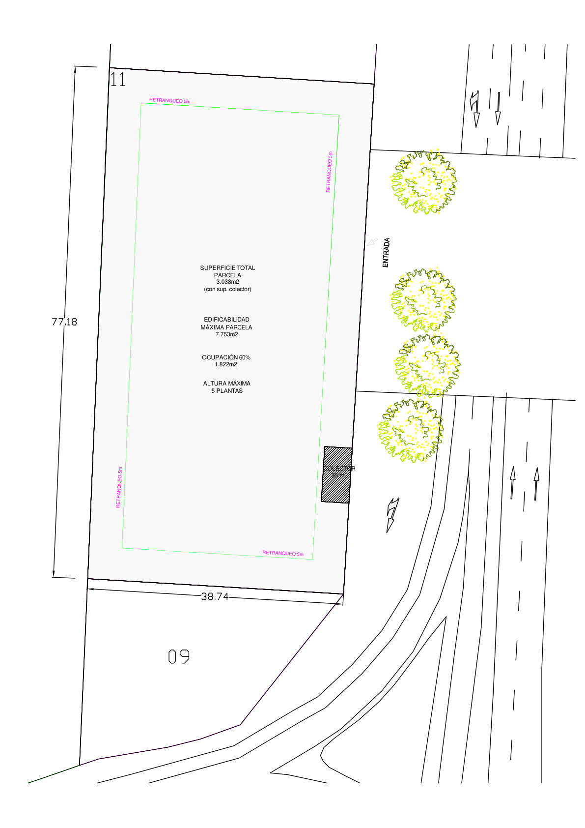Plano catastral con retranqueos — Calle Arquímedes 18, Leganés, PP-10 Sur M-50
